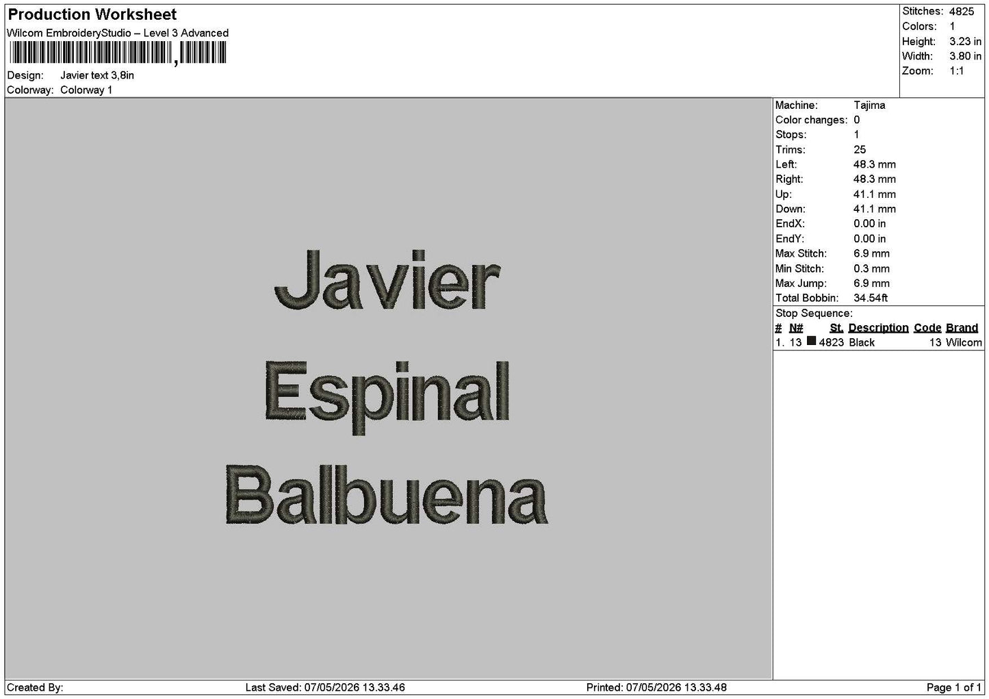 Javiertext 01 Embroidery File 6 sizes