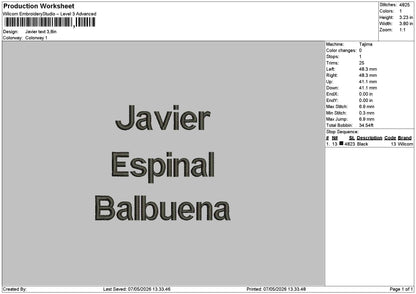 Javiertext 01 Embroidery File 6 sizes