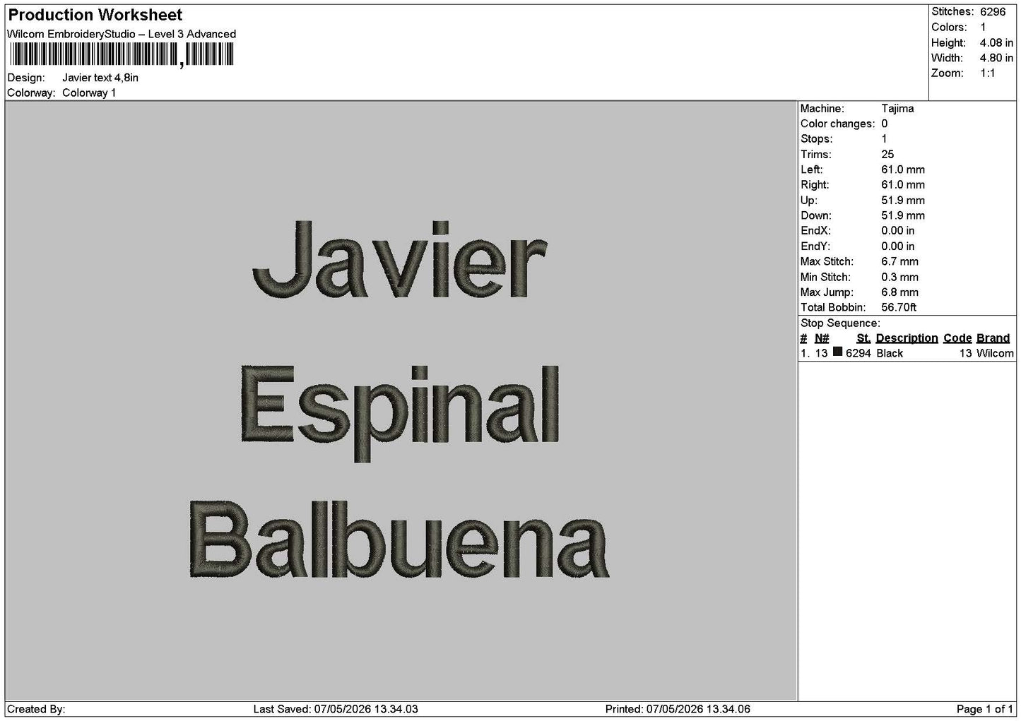 Javiertext 01 Embroidery File 6 sizes