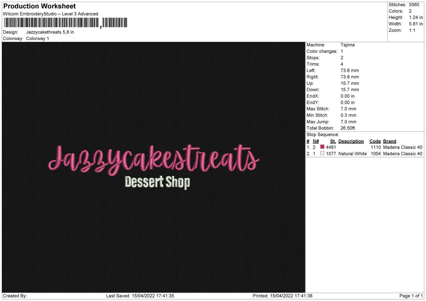 Jazzycakesthreats Embroidery File 4 sizes