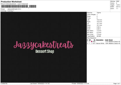 Jazzycakesthreats Embroidery File 4 sizes