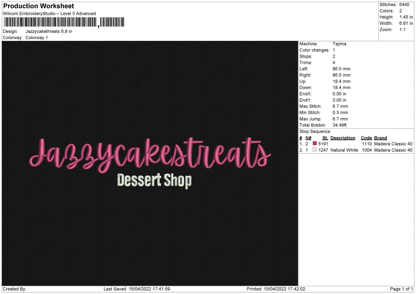 Jazzycakesthreats Embroidery File 4 sizes