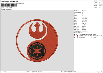 Jedi L Embroidery File 6 sizes