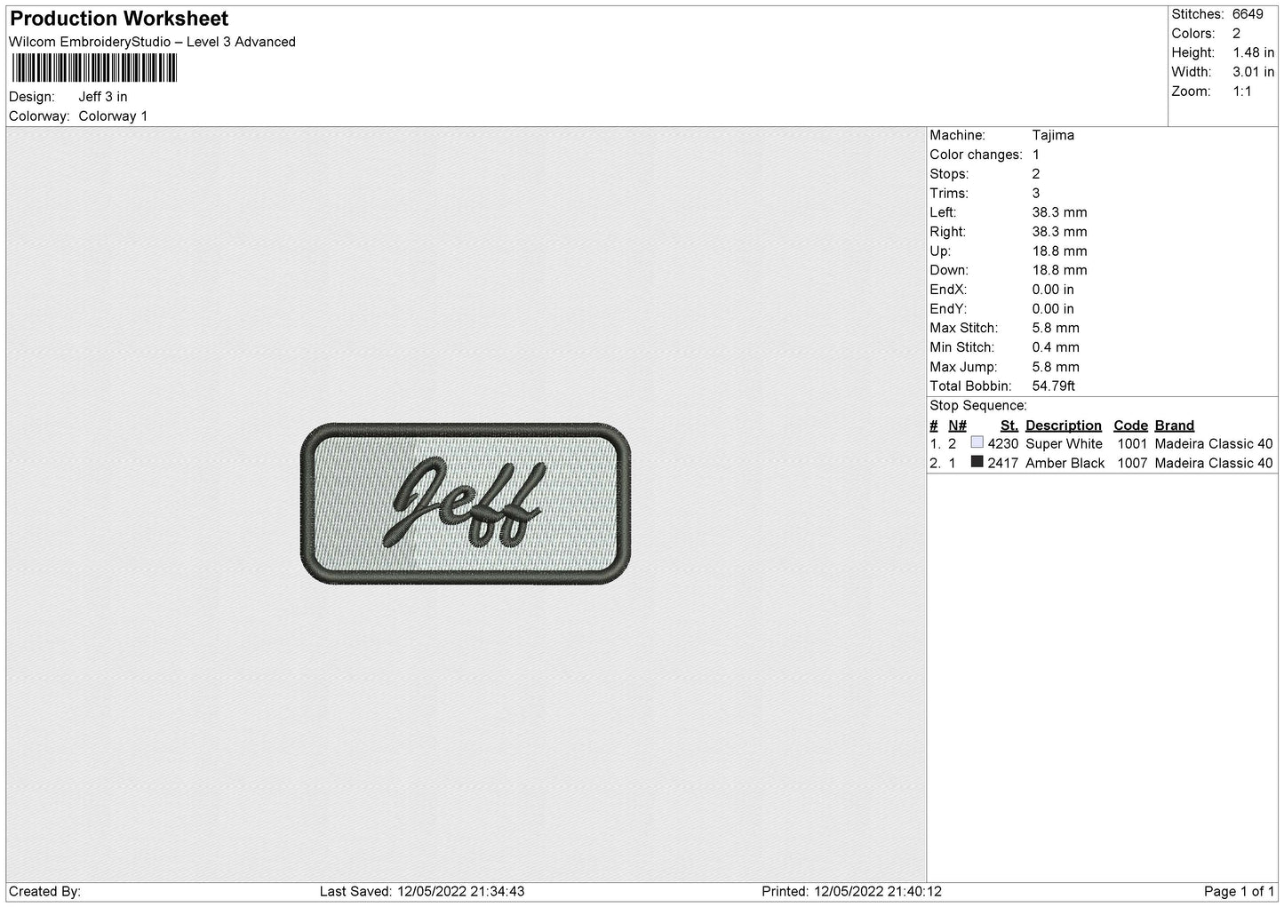 Jeff Embroidery File 4 size