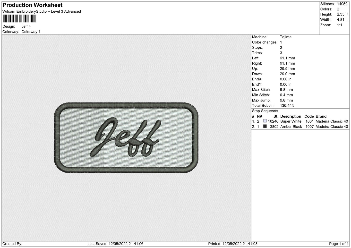 Jeff Embroidery File 4 size