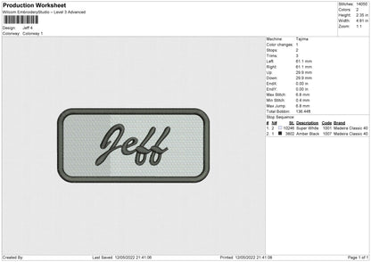 Jeff Embroidery File 4 size