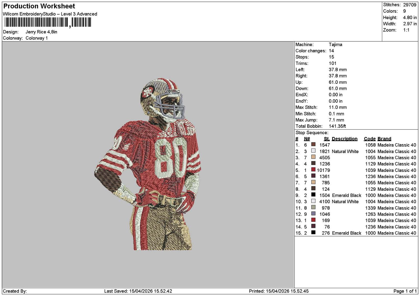 Player Jerry Embroidery File 6 sizes