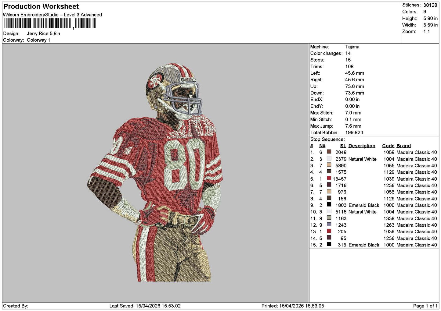 Player Jerry Embroidery File 6 sizes