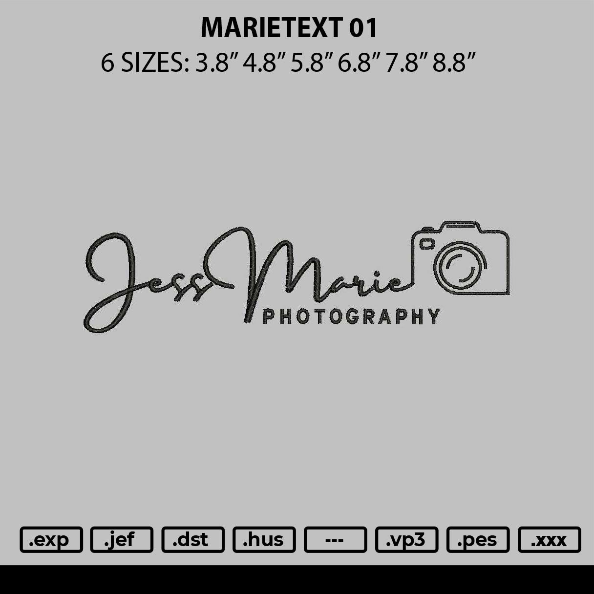 Marietext 01 Embroidery File 6 sizes