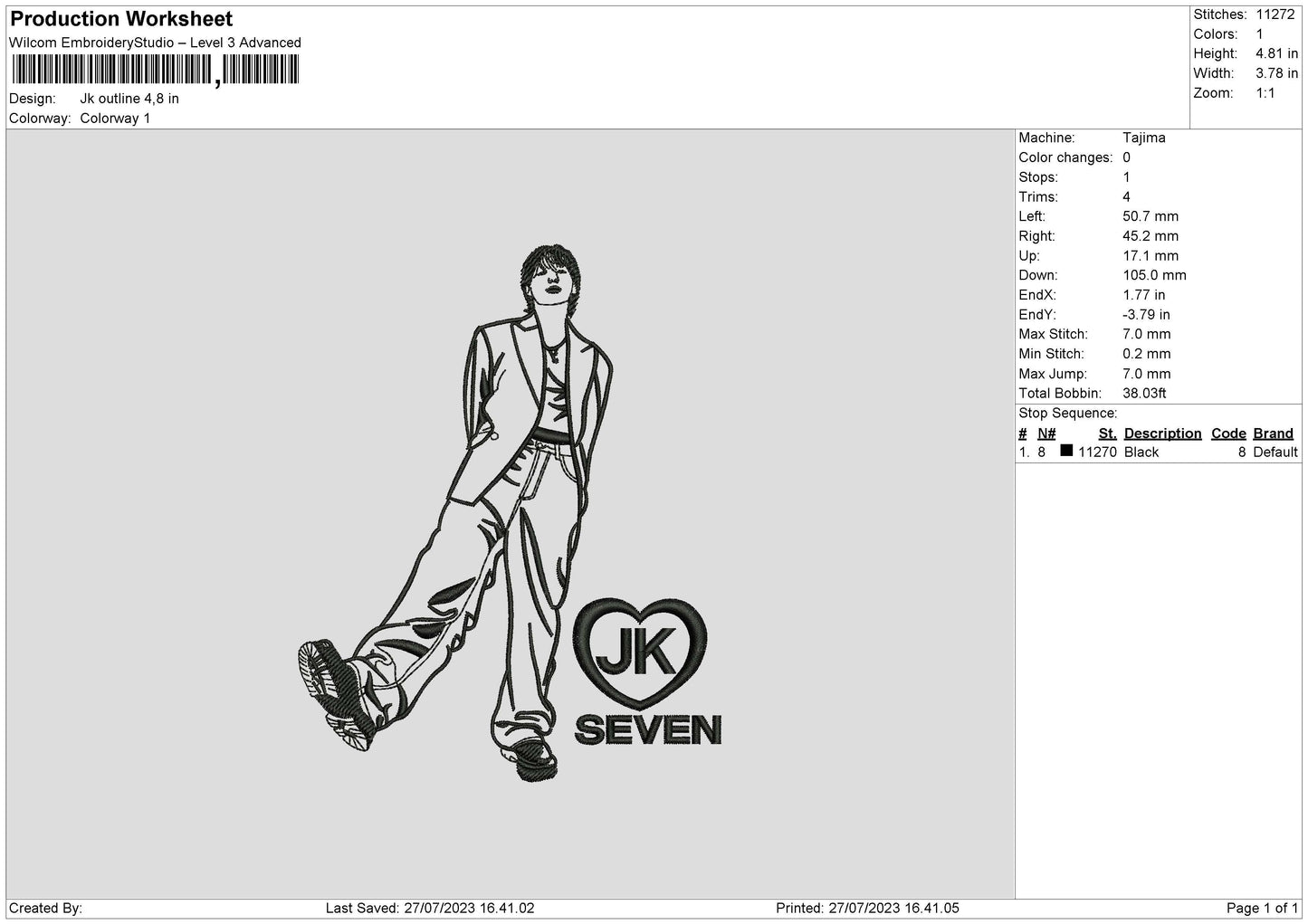 Jk Outline Embroidery File 6 sizes