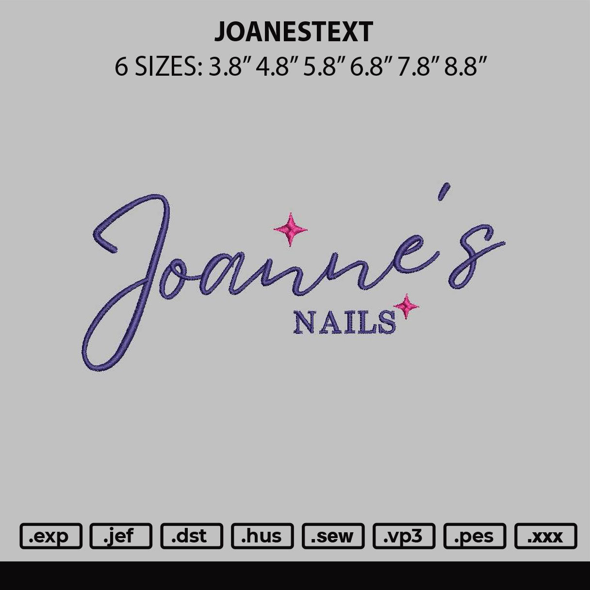 Joanestext Embroidery File 6 sizes