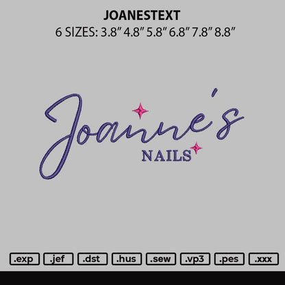 Joanestext Embroidery File 6 sizes