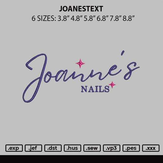 Joanestext Embroidery File 6 sizes