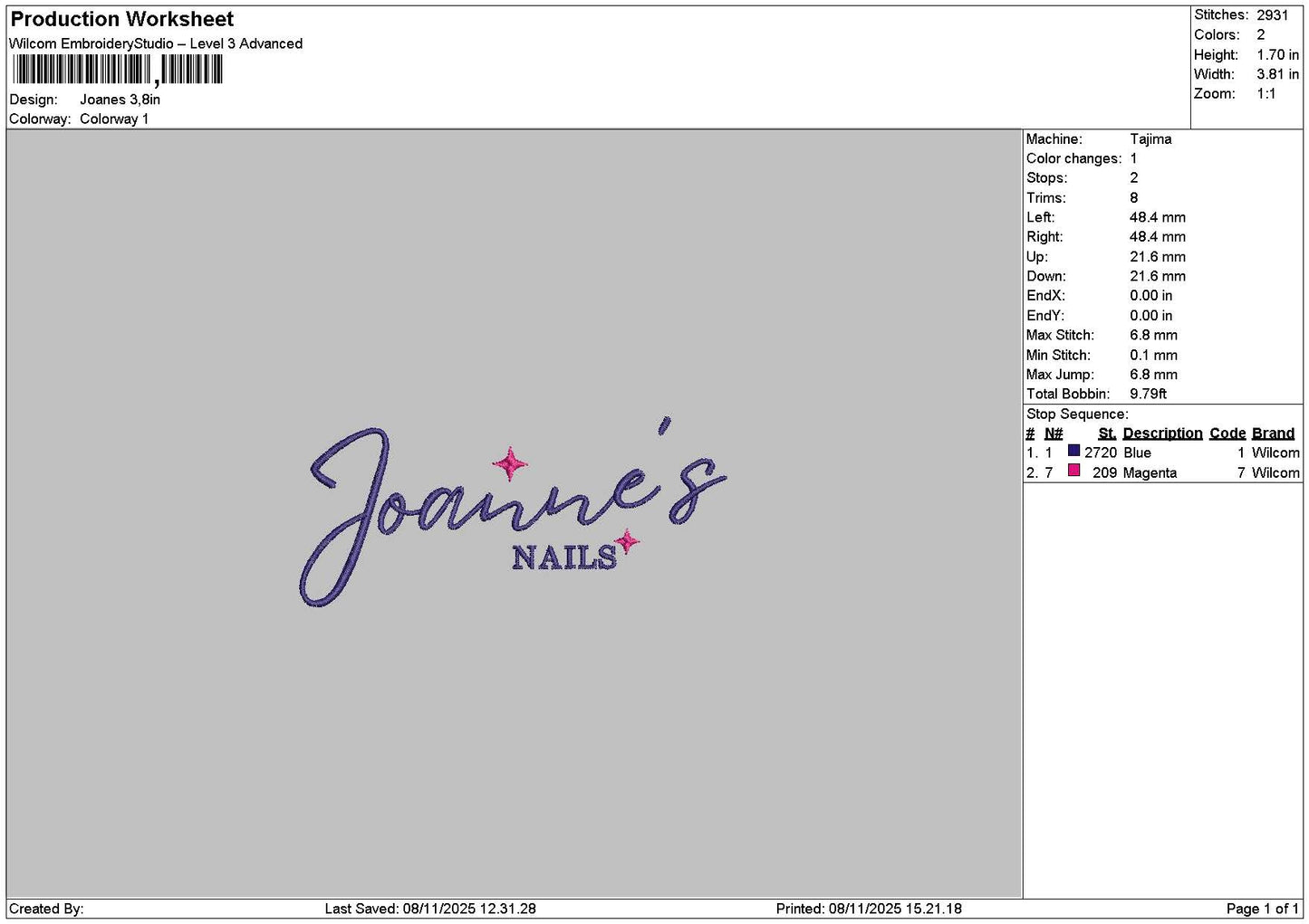 Joanestext Embroidery File 6 sizes