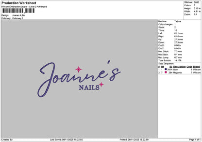 Joanestext Embroidery File 6 sizes