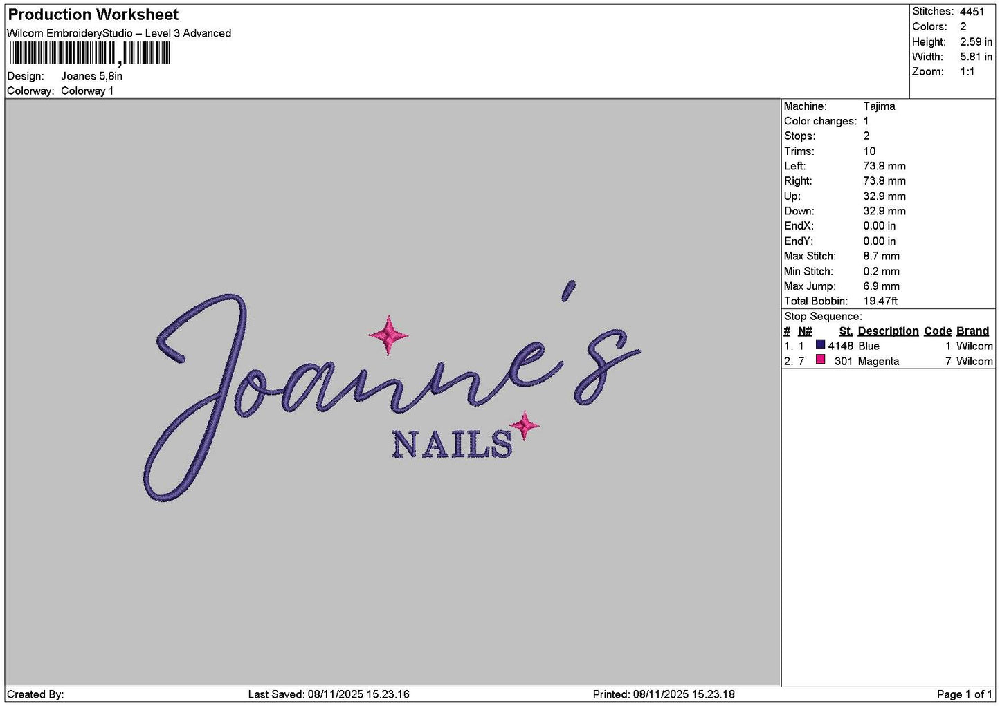 Joanestext Embroidery File 6 sizes