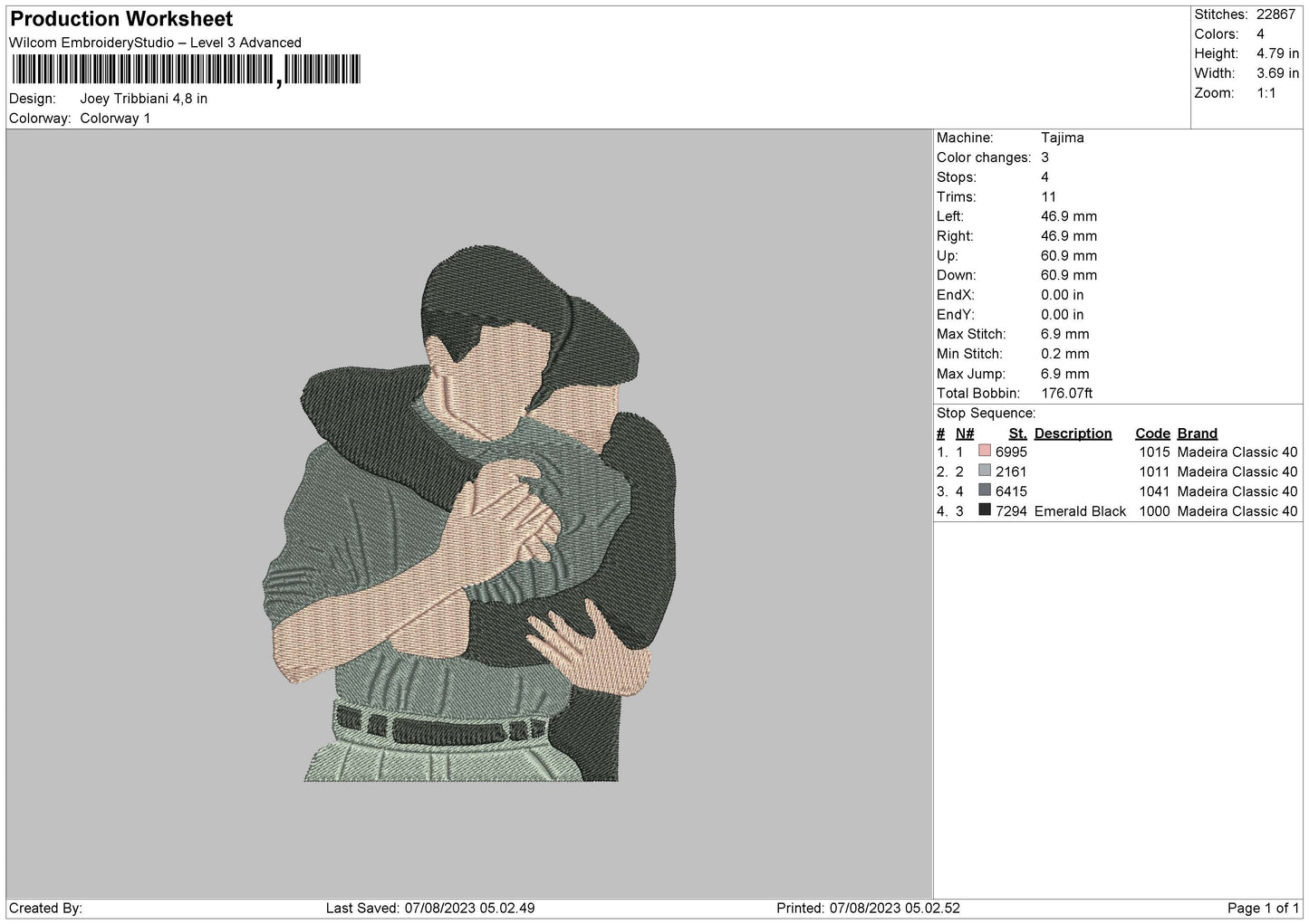 Joey T Embroidery File 6 sizes