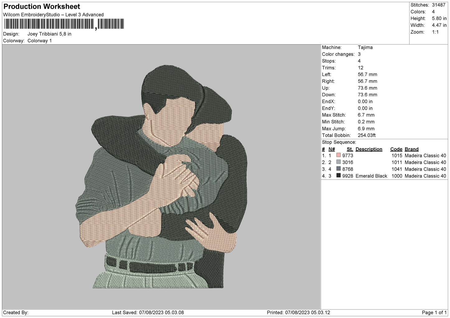 Joey T Embroidery File 6 sizes
