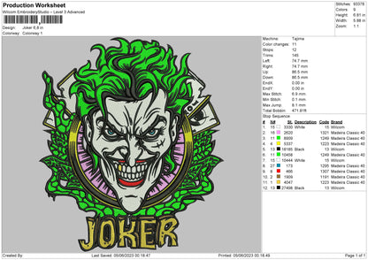 Joker Embroidery File 6 sizes