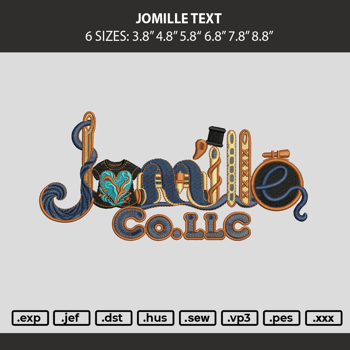 Jomille Text Embroidery Machine Design File 6 sizes