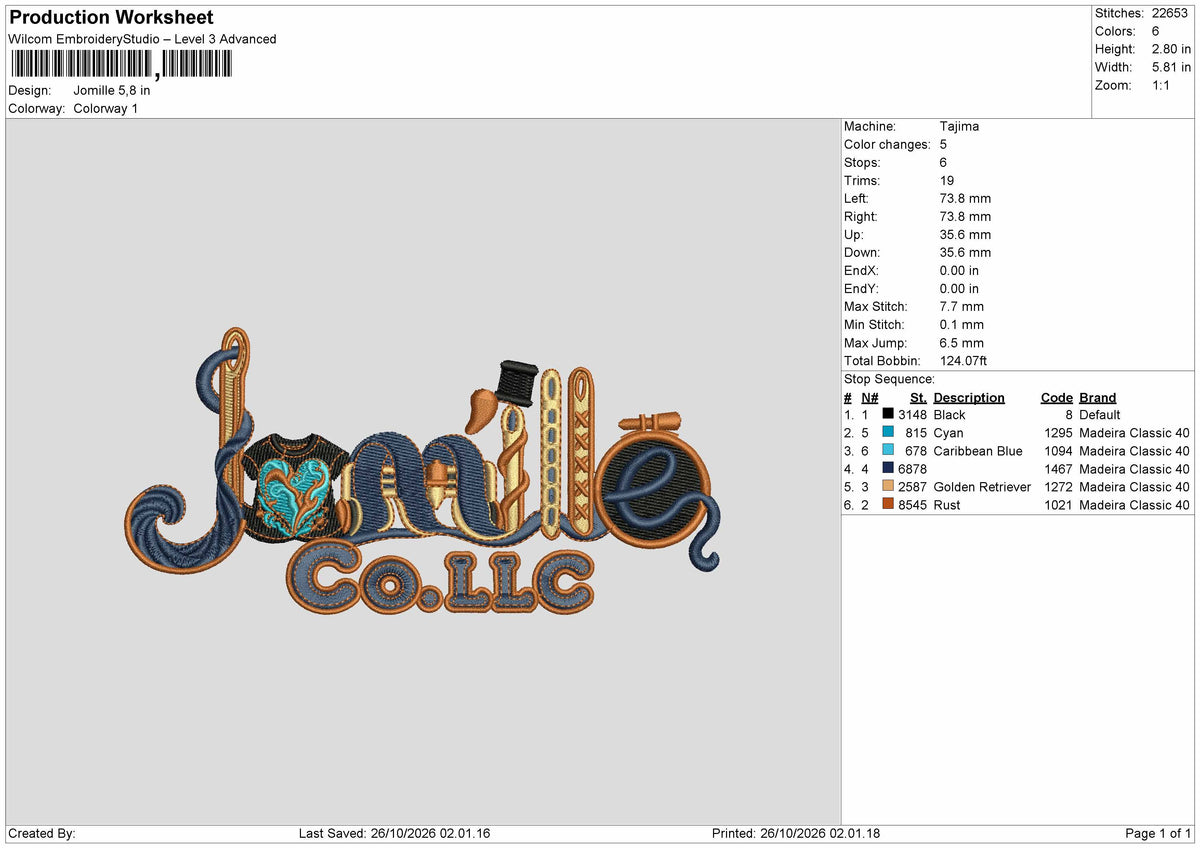 Jomille Text Embroidery Machine Design File 6 sizes