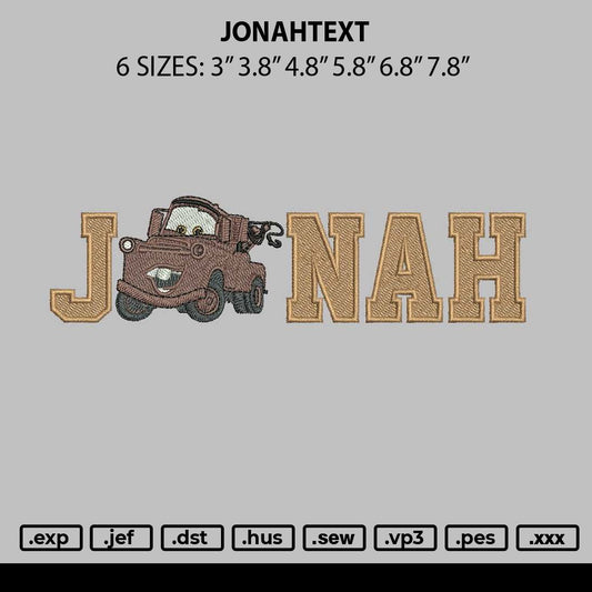 Jonahtext Embroidery File 6 sizes