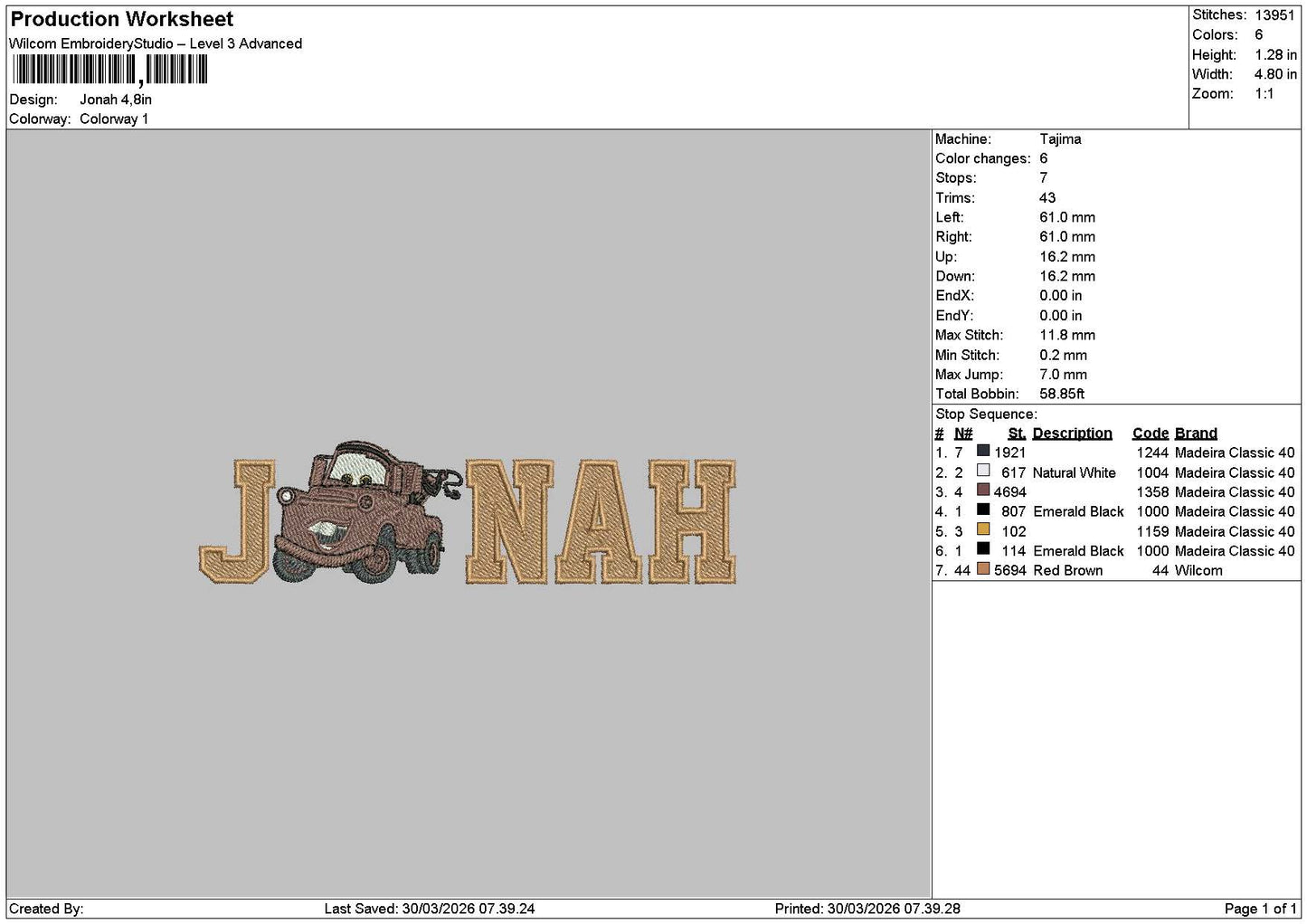 Jonahtext Embroidery File 6 sizes