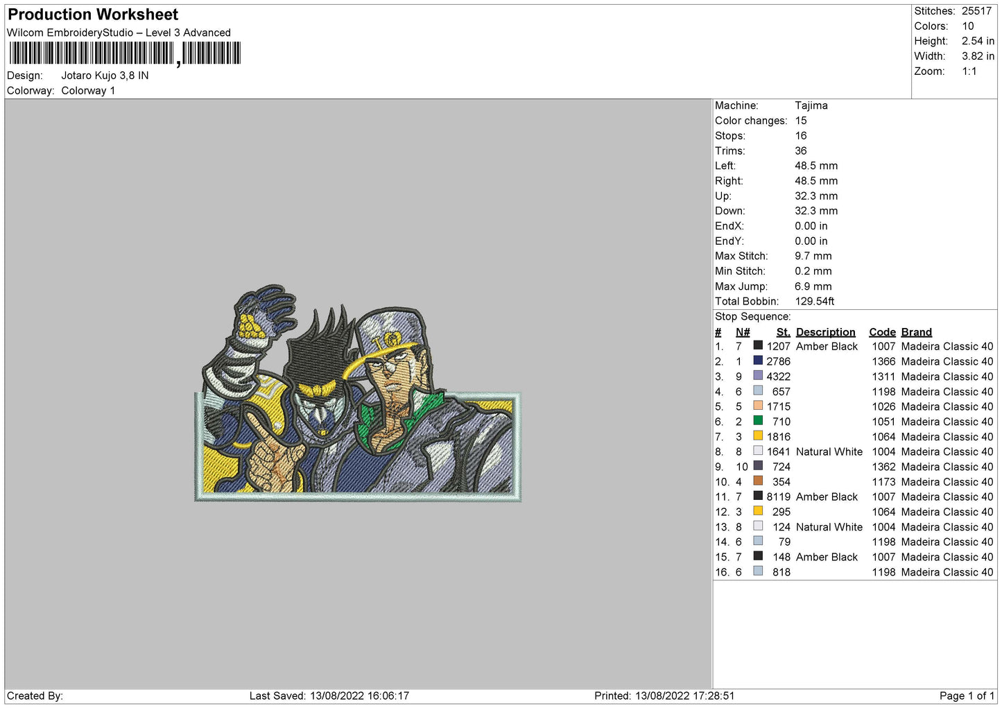 Jotaro Kujo Embroidery File 5 sizes