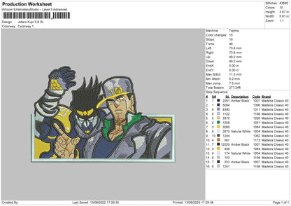 Jotaro Kujo Embroidery File 5 sizes