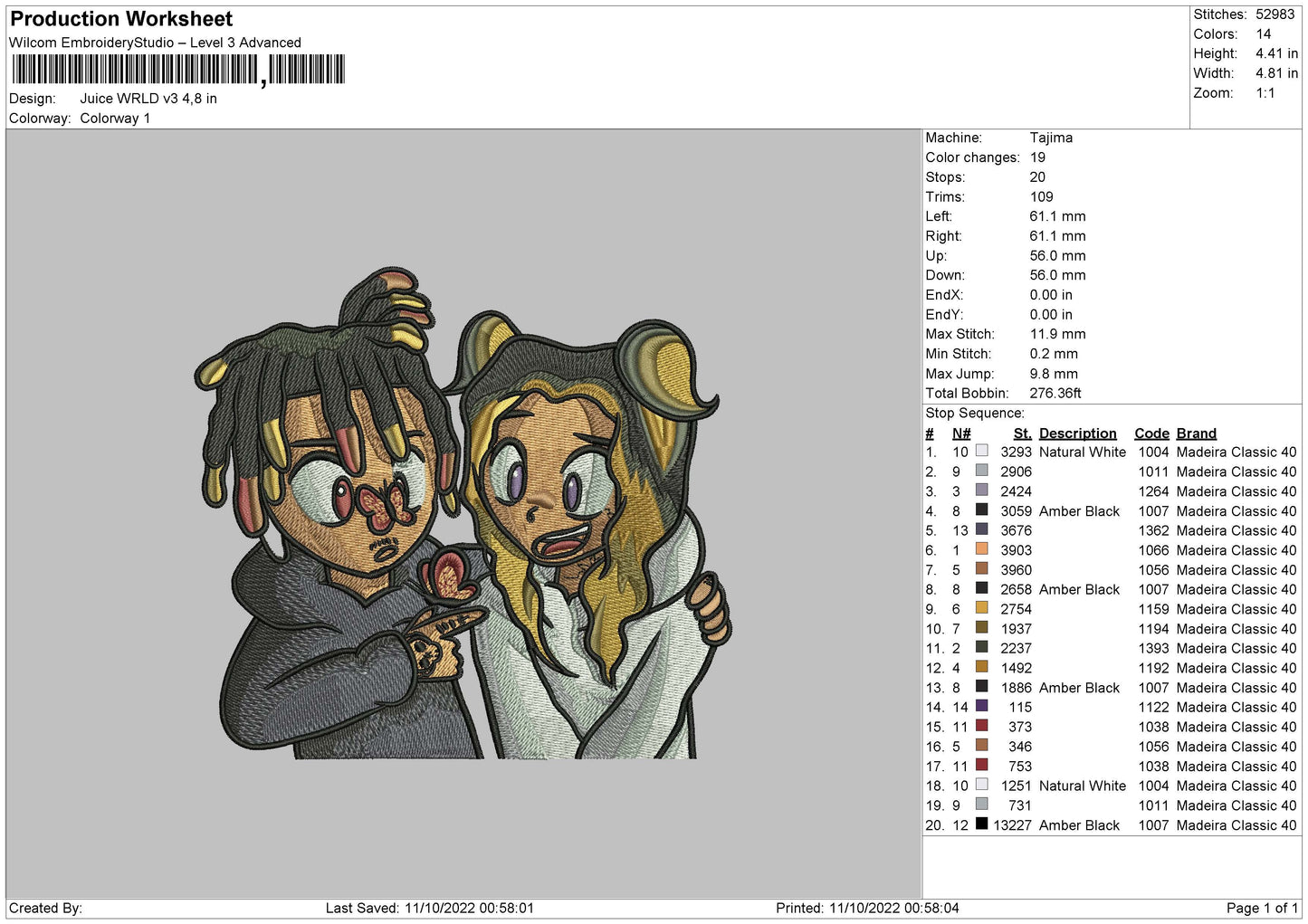 Juice Wrld V3 Embroidery File 6 sizes