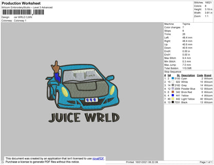 Car 0510 Embroidery Machine Design File 6 sizes