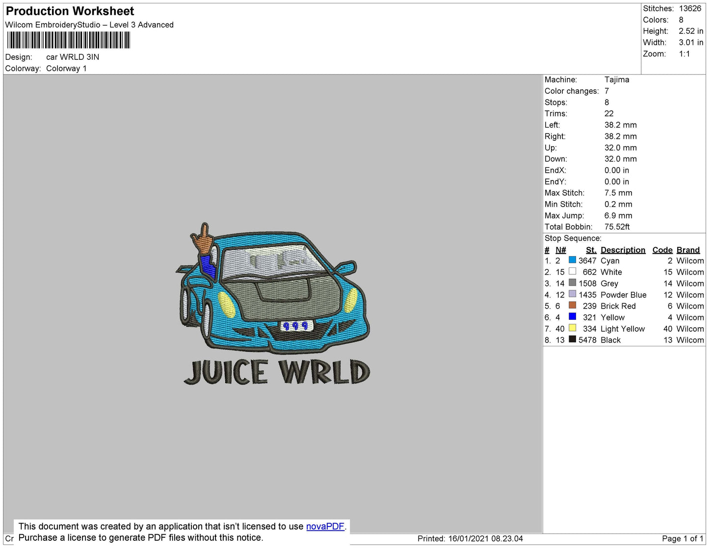 Car 0510 Embroidery Machine Design File 6 sizes