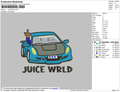 Car 0510 Embroidery Machine Design File 6 sizes