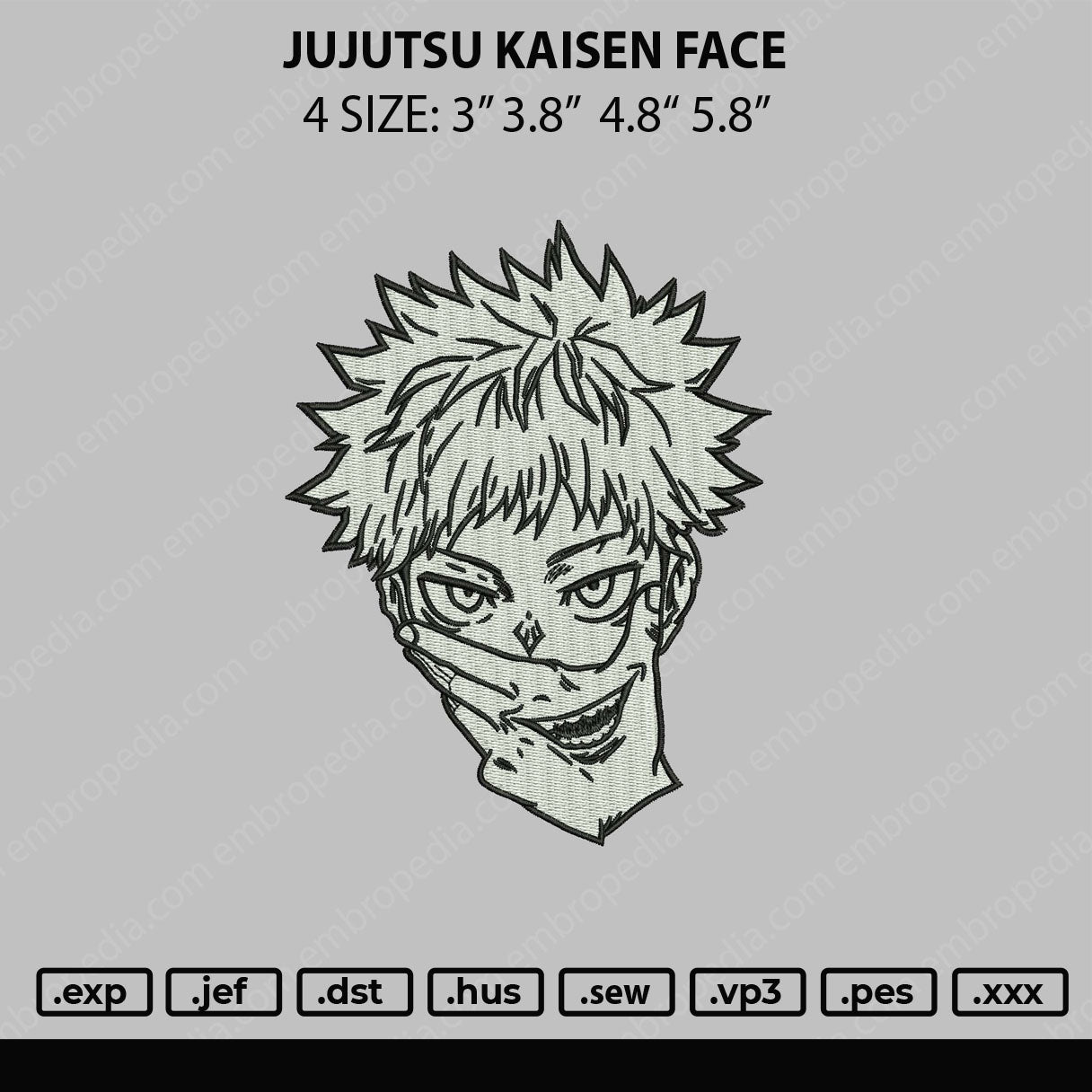 Jujutsu Kaisen Face Embroidery File 4 size
