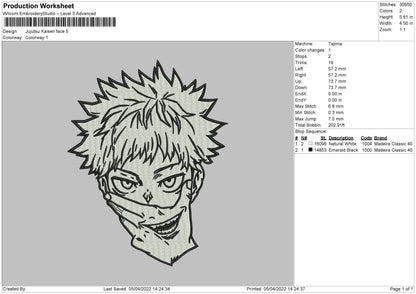 Jujutsu Kaisen Face Embroidery File 4 size