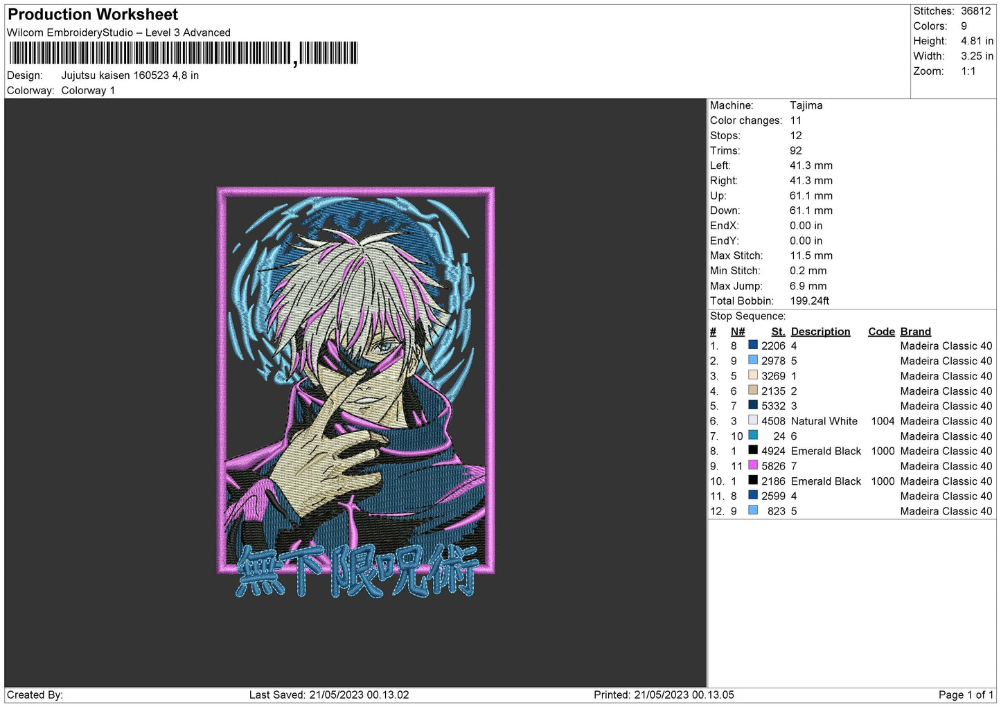 Jujutsu K 1605 Embroidery File 6 sizes