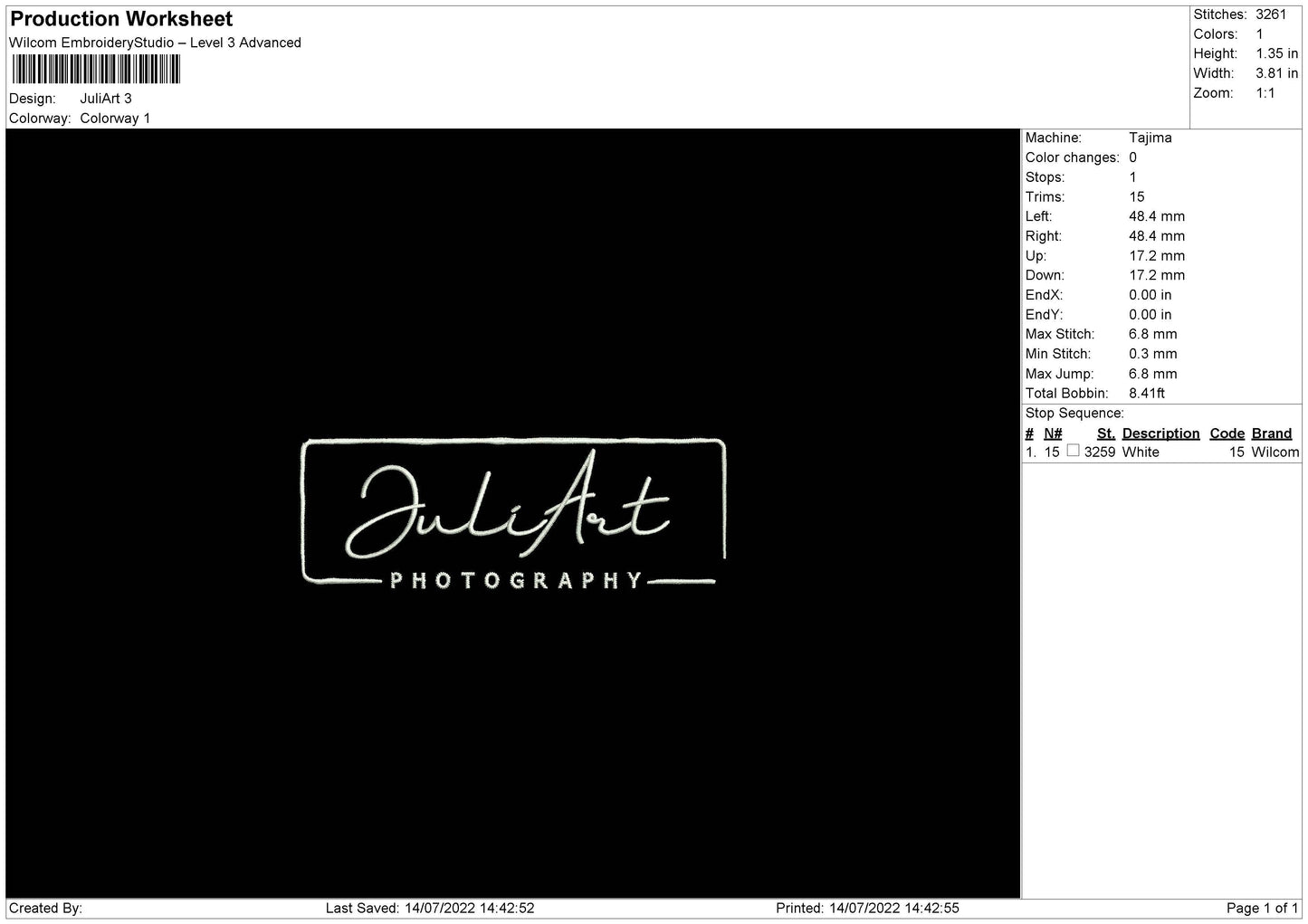 Juliart Embroidery File 4 sizes