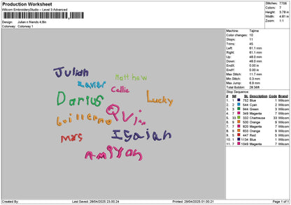Juliantext Embroidery File 6 sizes