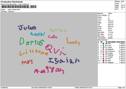 Juliantext Embroidery File 6 sizes