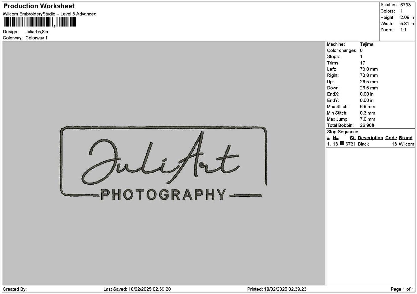 Juliarttext Embroidery File 6 sizes