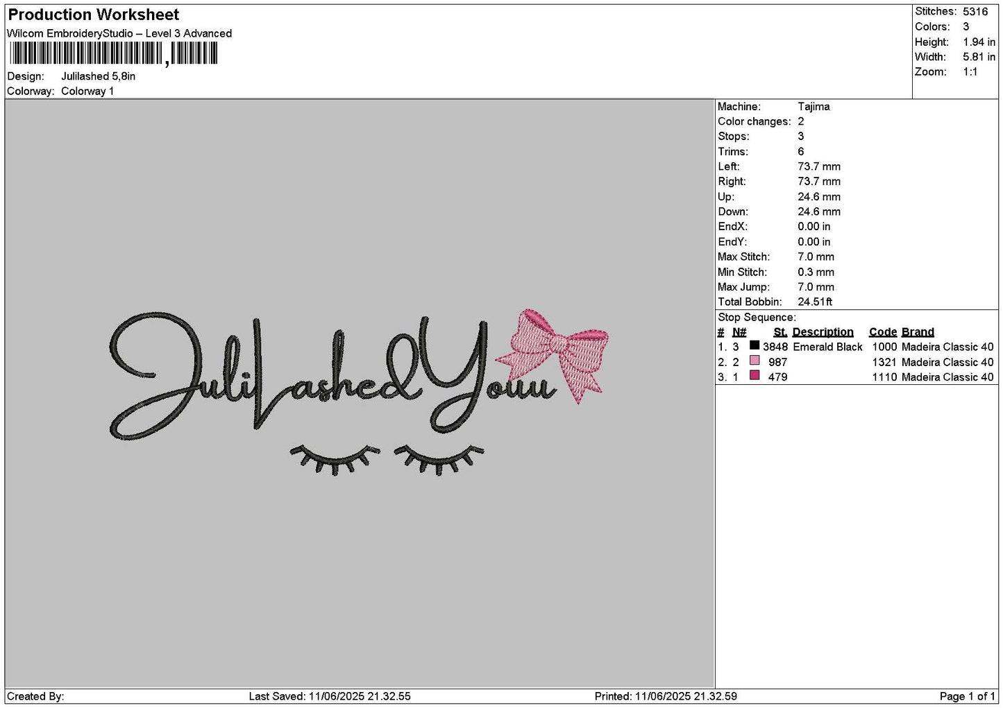 Julilatext Embroidery File 6 sizes