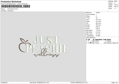 Just Peachie Embroidery File 6 sizes