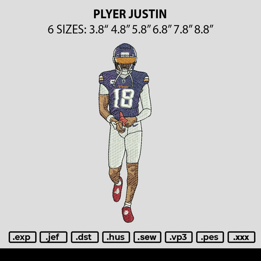 Player Justin Embroidery File 6 sizes