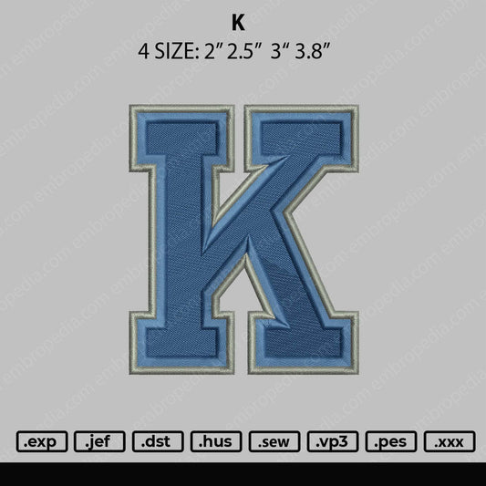 K Embroidery File 4 size