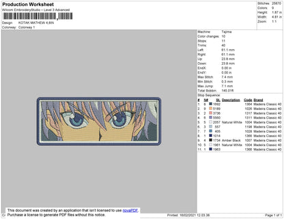Killua Rectangle Embroidery File 4 size