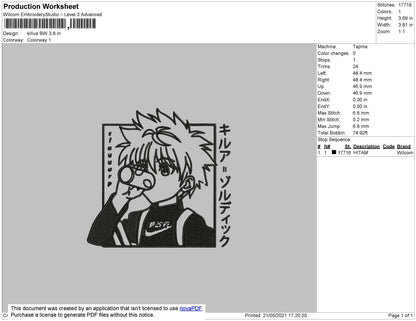 Killua BW Embroidery File 4 size