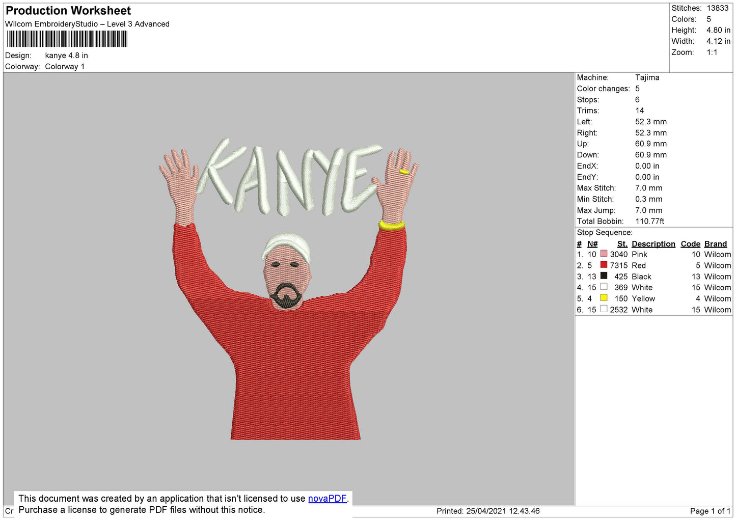 Kanye Embroidery File 4 size