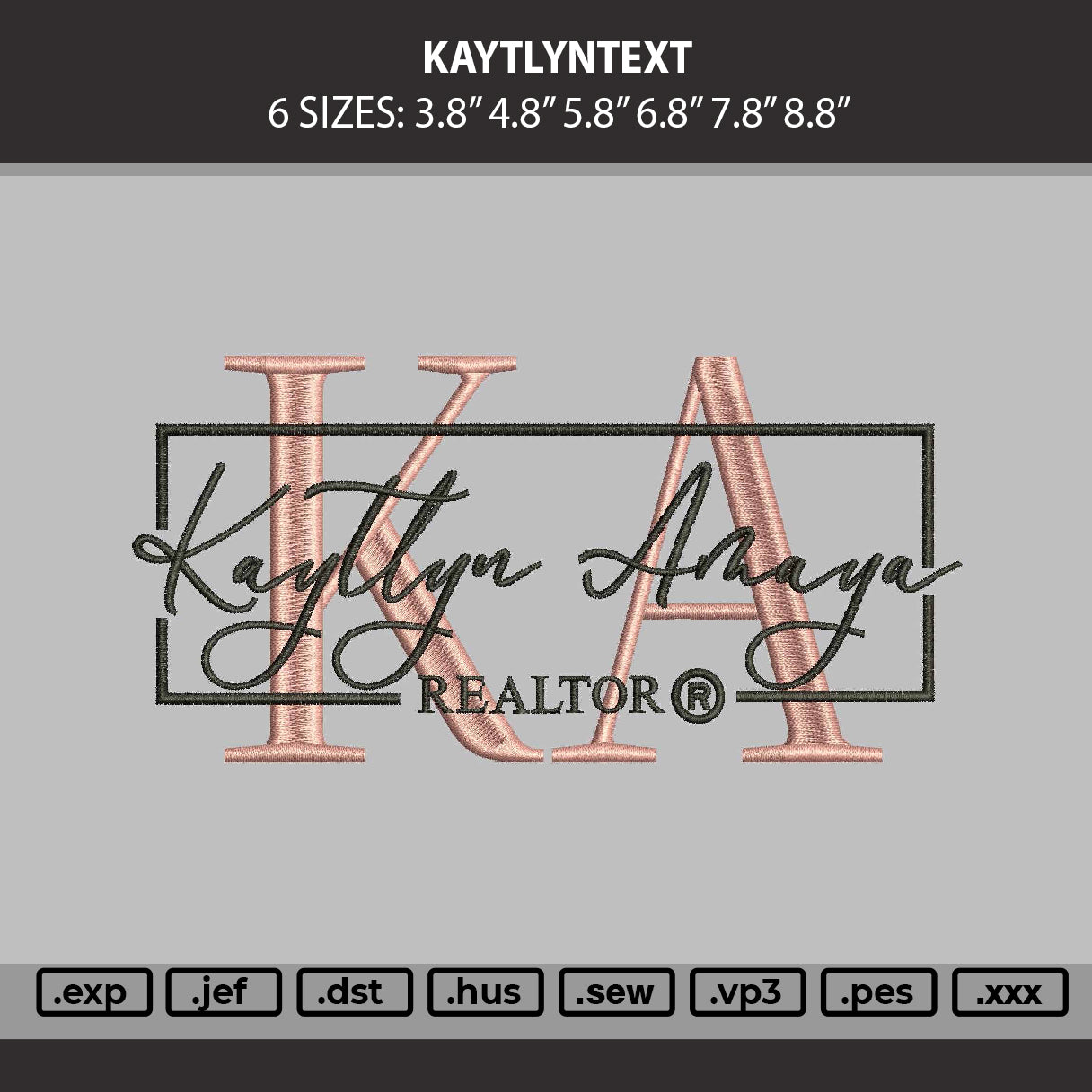 Kaytlyntext Embroidery Machine Design File 6 sizes