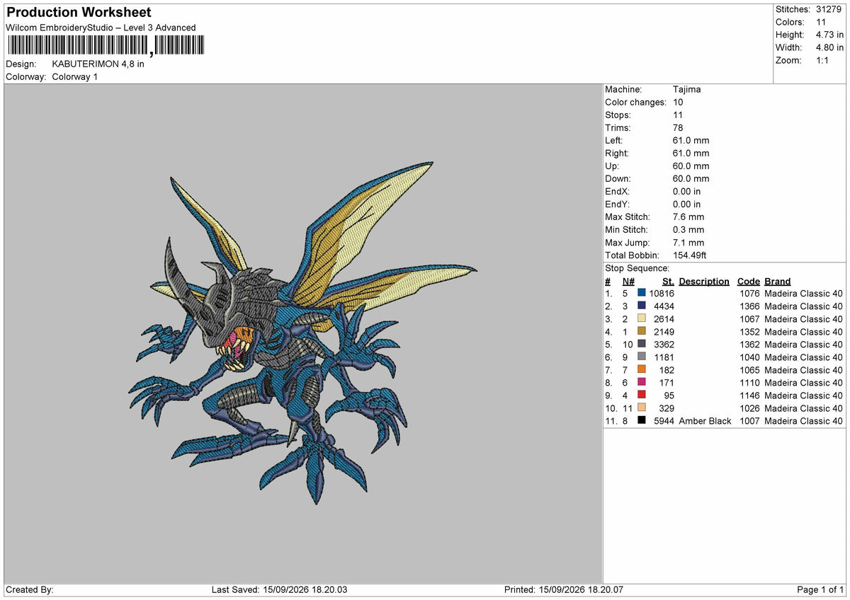 Kabuteri Embroidery Machine Design File 6 sizes
