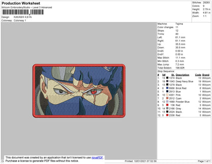 Kakashi Eyex Embroidery File 7 size